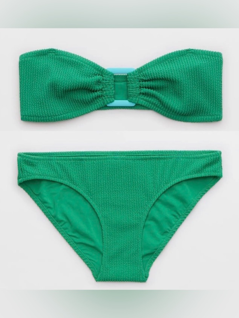 NWT Aerie FULL SET Crinkle Ring Bandeau + Full Coverage Bottom Green - Size XL